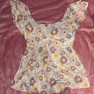 SO Women's Floral Blouse - Yellow and Brown